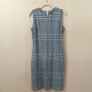 J.McLaughlin Houndstooth L Sheath Dress Black White Women Small Classic Preppy